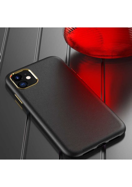Iphone 13 Uyumlu Deri Görünümlü Metal Kamera Çıkıntılı Sert Natura Kapak