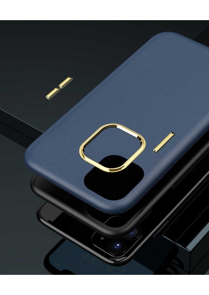 Iphone 13 Mini Uyumlu Deri Görünümlü Metal Kamera Çıkıntılı Sert Natura Kapak