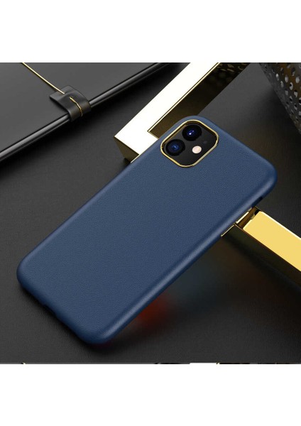 Iphone 13 Mini Uyumlu Deri Görünümlü Metal Kamera Çıkıntılı Sert Natura Kapak