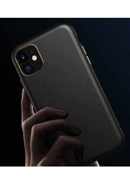 Iphone 13 Mini Uyumlu Deri Görünümlü Metal Kamera Çıkıntılı Sert Natura Kapak modelleri