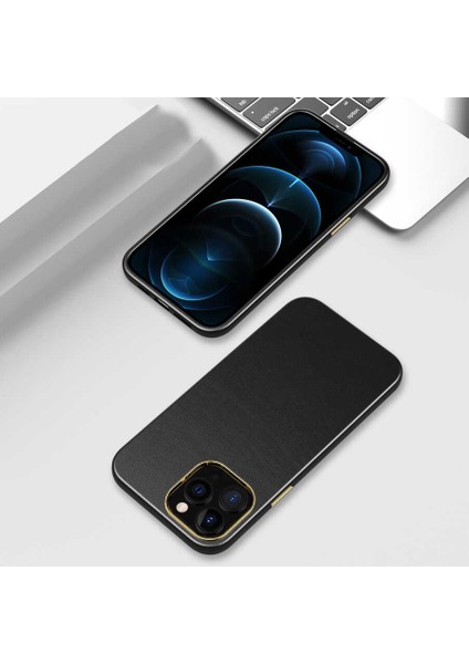 Iphone 12 Pro Max Uyumlu Deri Görünümlü Metal Kamera Çıkıntılı Sert Natura Kapak fiyatları