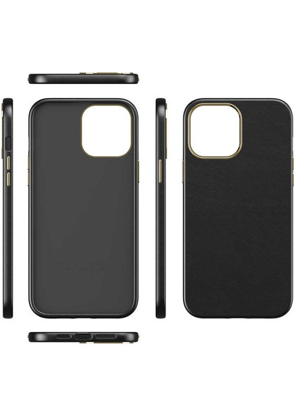 Iphone 13 Pro Max Uyumlu Deri Görünümlü Metal Kamera Çıkıntılı Sert Natura Kapak