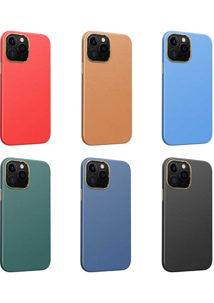 Iphone 13 Pro Max Uyumlu Deri Görünümlü Metal Kamera Çıkıntılı Sert Natura Kapak