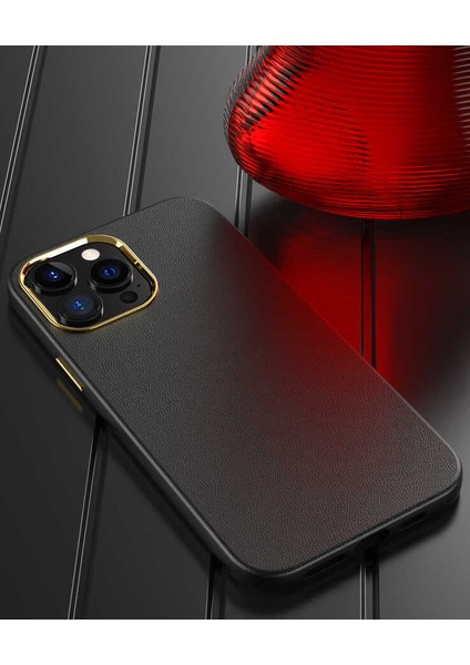 Iphone 13 Pro Max Uyumlu Deri Görünümlü Metal Kamera Çıkıntılı Sert Natura Kapak fırsatları