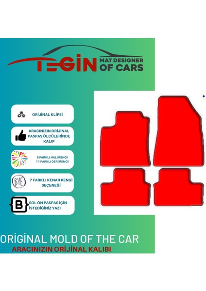 Renault Clio 5 2019+ Prime Siyah Halı Mavi Kenar Halı Paspas