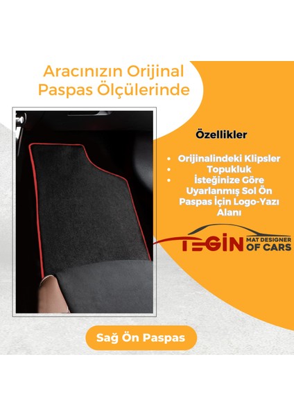 Renault Clio 5 2019+ Prime Siyah Halı Kırmızı Kenar Halı Paspas