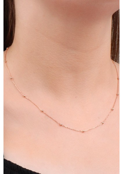 60 cm Rose Pembe Renk Toplu Gümüş Kolye Zincir wsn229p