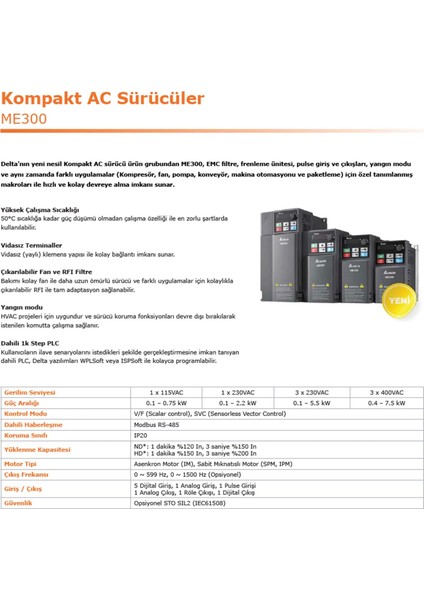 VFD2A8ME21AFNAA (ME300-0.4KW/220V Ac Motor Sürücü) fiyatları