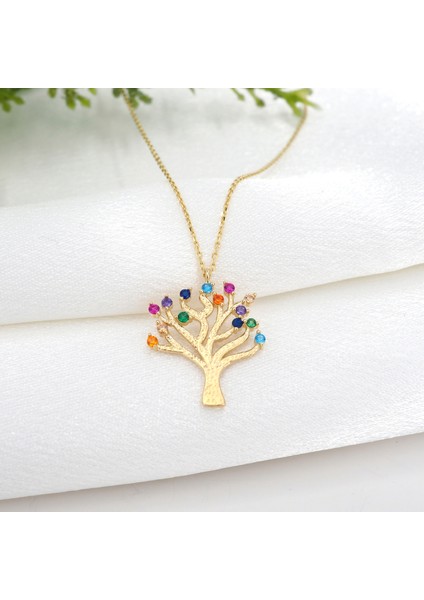 Renkli Taşlı Hayat Ağacı Kolye
