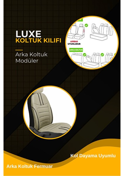 Mitsubishi L-200 Pickup 2011-2015 Aracınıza Uyumlu Koltuk Kılıfı Luxe Deri Bej Siyah
