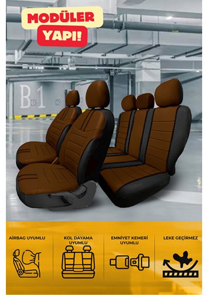 Wolkswagen Jetta Tridline Sedan 2012-2020 Aracınıza Uyumlu Koltuk Kılıfı Luxe Deri Taba