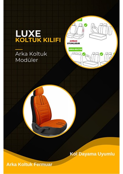 Wolkswagen Polo Hatchback 2018 Aracınıza Uyumlu Koltuk Kılıfı Luxe Deri Turuncu