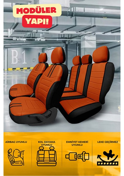 Wolkswagen Jetta Tridline Sedan 2012-2020 Aracınıza Uyumlu Koltuk Kılıfı Luxe Deri Turuncu