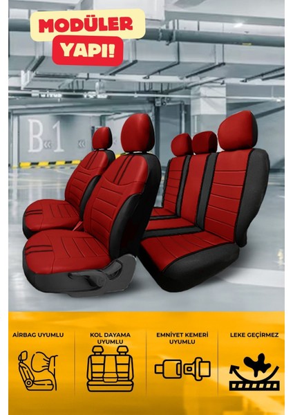 Seat Leon 5f 2013 ve Sonrası Hatchback Sport Deri Koltuk Kılıfı Takımı Kırmızı Siyah fiyatları