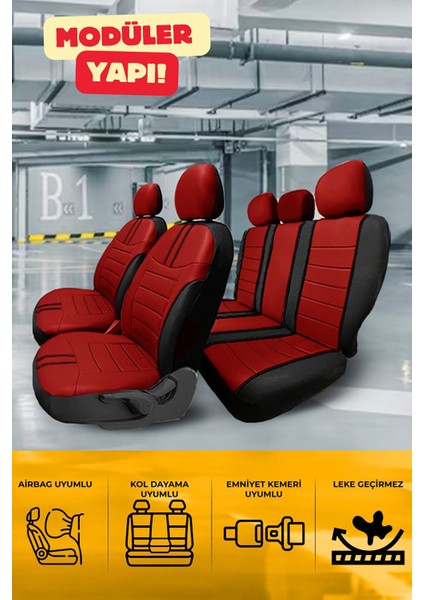 Wolkswagen Jetta Tridline Sedan 2012-2020 Aracınıza Uyumlu Koltuk Kılıfı Luxe Deri Kırmızı