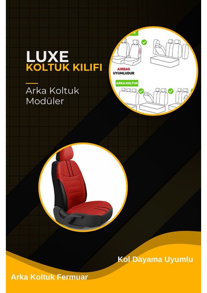 Wolkswagen Jetta Tridline Sedan 2012-2020 Aracınıza Uyumlu Koltuk Kılıfı Luxe Deri Kırmızı