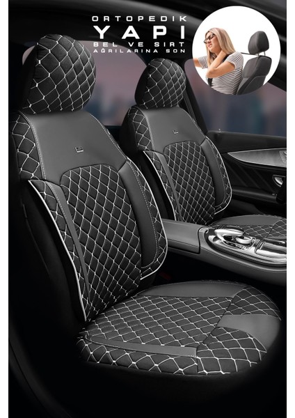 Toyota Avensis Sedan 2011-2014 Aracınıza Uyumlu Koltuk Kılıfı Jakar Deri Siyah Beyaz