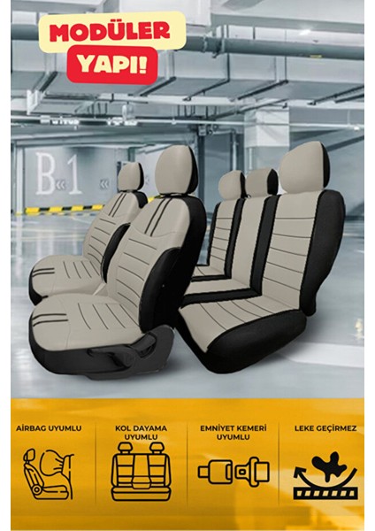 Wolkswagen Jetta Tridline Sedan 2012-2020 Aracınıza Uyumlu Koltuk Kılıfı Luxe Deri Bej Siyah