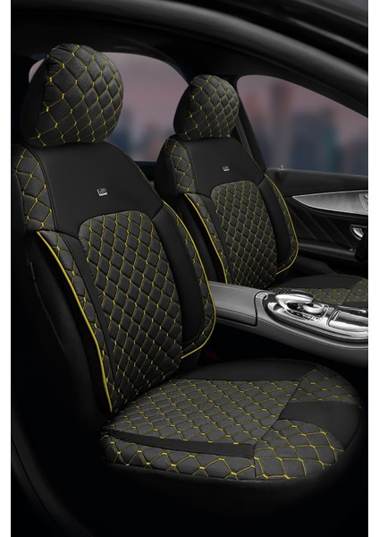 Efes Konfor Serisi Baklava Desenli Kumaş Deri Detay Koltuk Kılıfı Takımı 5 Tek Koltuk