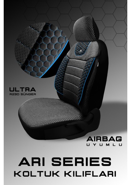 Wolkswagen Golf - 7 Tridline Hatchback 2013-2020 Aracınıza Uyumlu Koltuk Kılıfı Arı Binek Siyah Mavi fiyatları