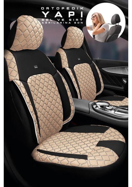 Wolkswagen Jetta Tridline Sedan 2012-2020 Aracınıza Uyumlu Koltuk Kılıfı Jakar Deri Bej Siyah