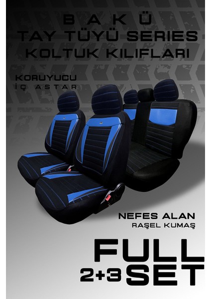 Fiat Albea Sedan Aracınıza Uyumlu Koltuk Kılıfı Tay Tüyü Siyah Mavi