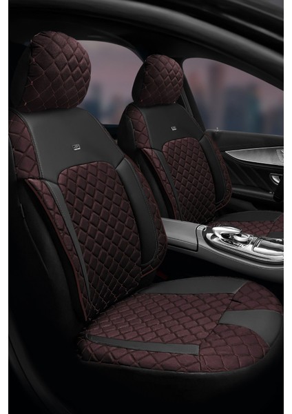 Efes Konfor Serisi Baklava Desenli Kumaş Deri Detay Koltuk Kılıfı Takımı 5 Tek Koltuk