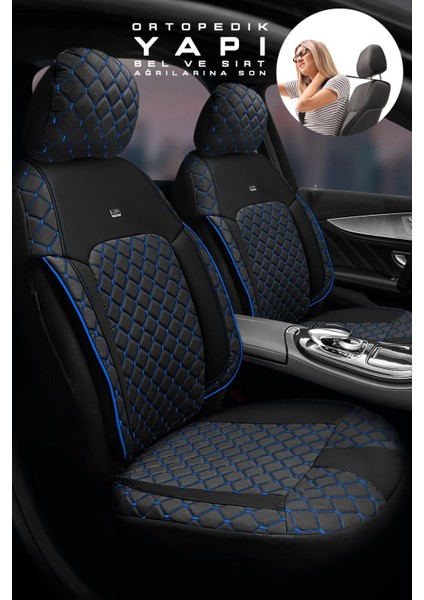 Ford C-Max Hachback 2011 Aracınızla Uyumlu 5 Tek Koltuk Kılıfı Efes Jakar Deri Siyah Mavi