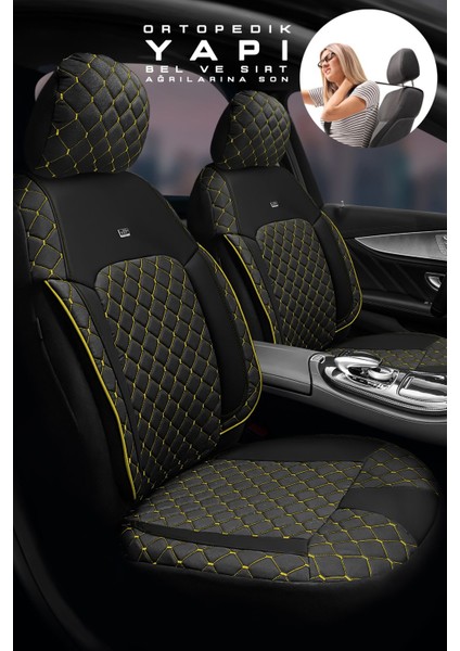 Dacia Duster Suv 2013-2017 Aracınıza Uyumlu Koltuk Kılıfı Jakar Deri Siyah Sarı