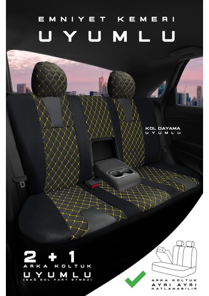 Dacia Duster Suv 2013-2017 Aracınıza Uyumlu Koltuk Kılıfı Jakar Deri Siyah Sarı