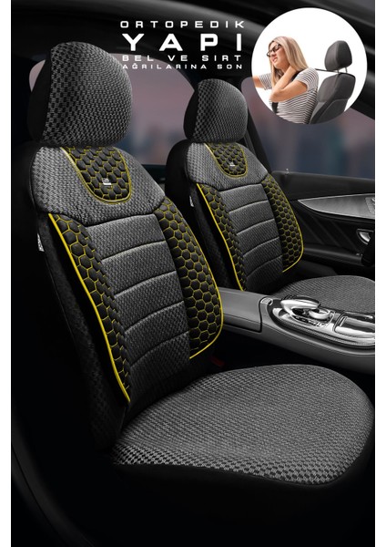 Citroen C4 Hatchback 2016-2020 Aracınıza Uyumlu Koltuk Kılıfı Arı Binek Siyah Sarı
