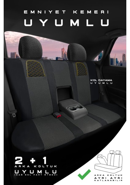 Citroen C4 Hatchback 2016-2020 Aracınıza Uyumlu Koltuk Kılıfı Arı Binek Siyah Sarı
