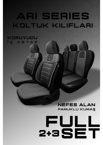 Audi Q-3 Auattro Suv 2013-2016 Aracınıza Uyumlu Koltuk Kılıfı Arı Binek Siyah Beyaz