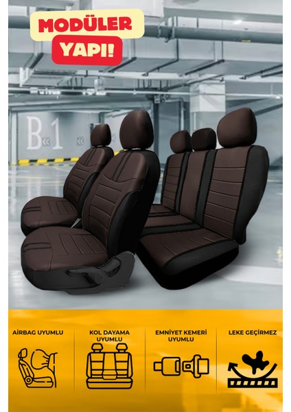 Ford Transit 5+1 2005-2009 Aracınıza Uyumlu Koltuk Kılıfı Luxe Deri Kahverengi