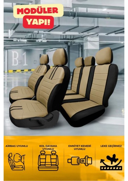 Opel Corsa E Kasa / Hatchback 2015-2019 Aracınıza Uyumlu Koltuk Kılıfı Luxe Deri Koyu Bej fiyatları