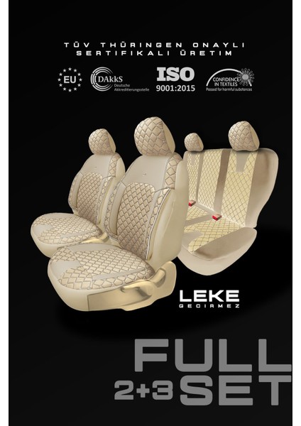 Audi Q7 Suv 2006-2015 3 Parça Bütün Aracınıza Uyumlu Koltuk Kılıfı Jakar Deri Bej