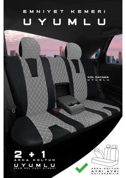 Citroen C4 Hatchback Boş Paket 2016-2020 Aracınıza Uyumlu Koltuk Kılıfı Jakar Deri Gri