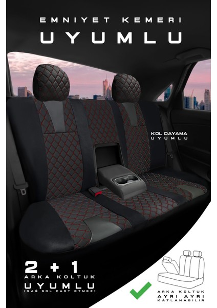 Wolkswagen Beetle Hatchback 2012-2016 Aracınıza Uyumlu Koltuk Kılıfı Jakar Deri Siyah Krmz