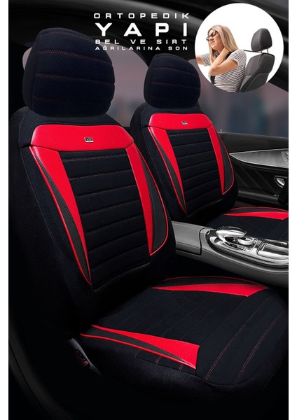 Audi A-3 Sedan 2013-2015 Aracınıza Uyumlu Koltuk Kılıfı Tay Tüyü Siyah Kırmızı
