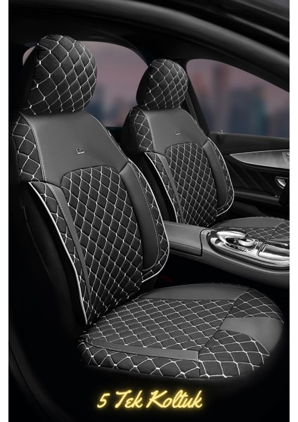 Efes Konfor Serisi Baklava Desenli Kumaş Deri Detay Koltuk Kılıfı Takımı 5 Tek Koltuk