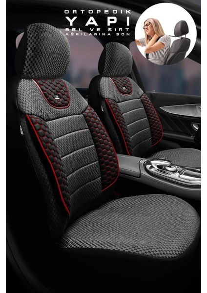 Citroen C4 Hatchback / Confortplus 2011-2015 Aracınıza Uyumlu Koltuk Kılıfı Arı Binek Siyah Kırmz
