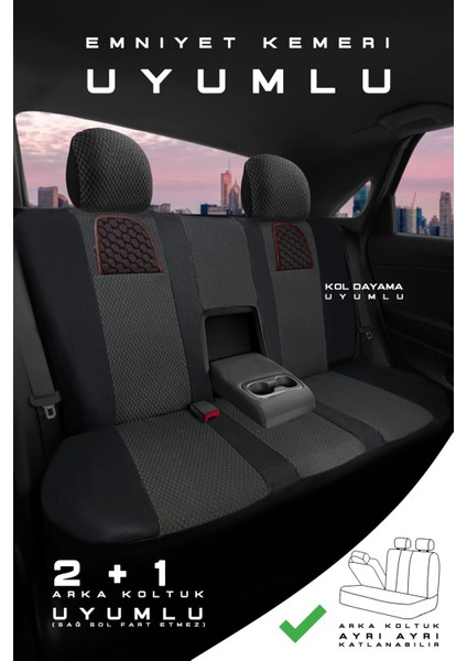 Citroen C4 Hatchback / Confortplus 2011-2015 Aracınıza Uyumlu Koltuk Kılıfı Arı Binek Siyah Kırmz