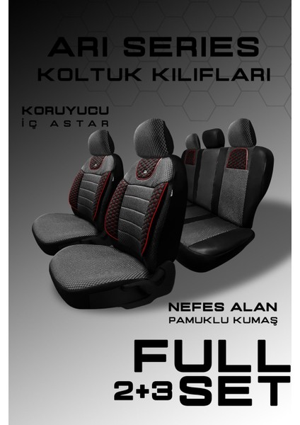 Citroen C4 Hatchback / Confortplus 2011-2015 Aracınıza Uyumlu Koltuk Kılıfı Arı Binek Siyah Kırmz