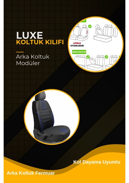 Luxe Deri Modüler Koltuk Kılıfı Takımı Siyah Mavi