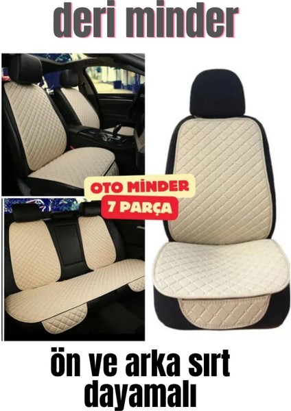 Deri Cepli Oturak Kapitonesırt Dayamalı 7 Parça Minder Bej