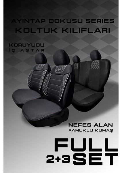 Ayıntap Dokusu Serisi Koltuk Kılıfı Gri Pamuklu Kumaş Koltuk Kılıfı Siyah Beyaz