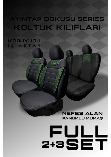 Ayıntap Dokusu Serisi Koltuk Kılıfı Gri Pamuklu Kumaş Koltuk Kılıfı Siyah Yeşil