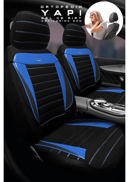 Kia Rio Hatchback 2012-2015 Aracınıza Uyumlu Koltuk Kılıfı Tay Tüyü Siyah Mavi