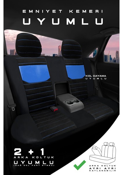 Kia Rio Hatchback 2012-2015 Aracınıza Uyumlu Koltuk Kılıfı Tay Tüyü Siyah Mavi