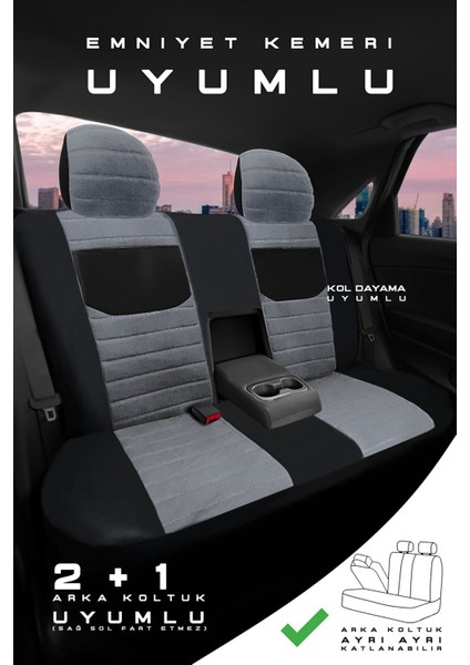 Citroen C-Elysée Alure -Active Sedan 2012-2017 Aracınıza Uyumlu Koltuk Kılıfı Tay Tüyü Füme Syh